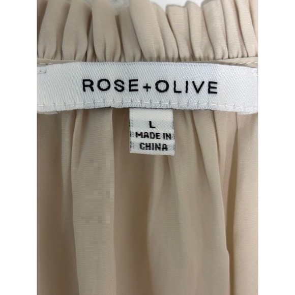 Rose + Olive Womens Beige Ruffle Neck Tassel Tie Peasant Blouse Top Large - Picture 2 of 4